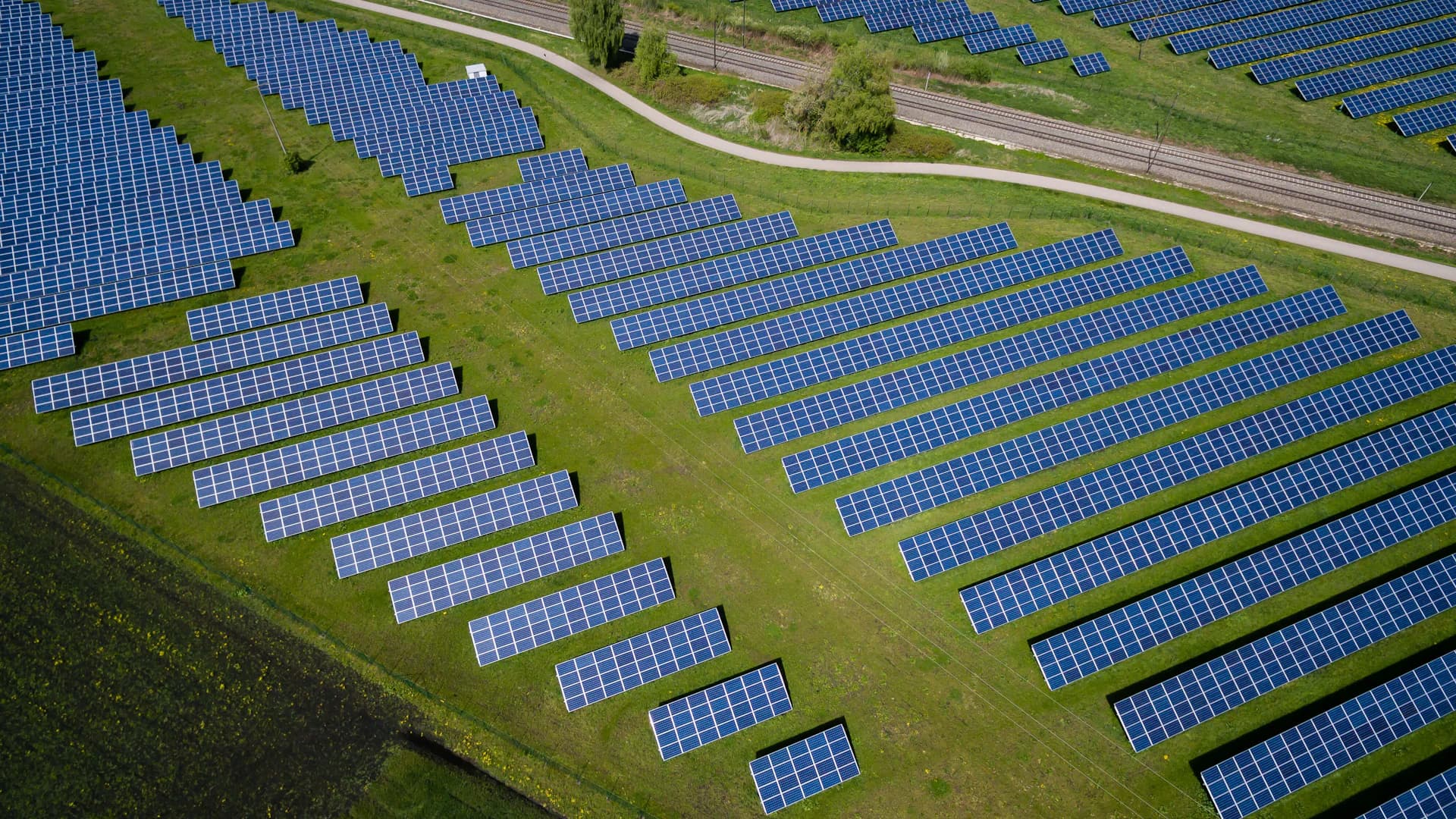 A large solar farm generating clean renewable energy